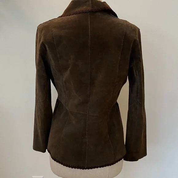 White Stag Womens Vintage Brown Suede Blazer w Macramé Trim Size 4/6 - Picture 5 of 11